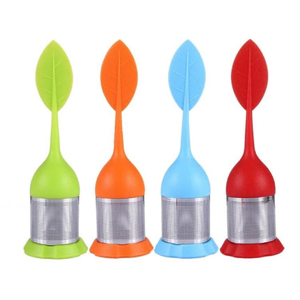 Food Grade Leaf Shaped Silicone Tea Infuser For Tea Time - colorful leaf-shaped single-cup silicone loose-leaf tea infusers (green orange blue red)