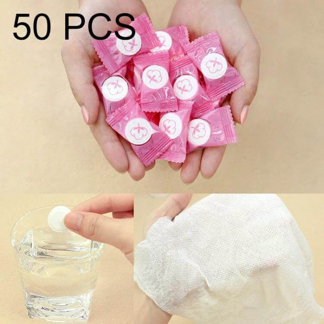 Candy Style Portable Disposable Travel Cotton Towel 22x20cm, 50 Pack - pink individually wrapped compressed towels that expand in water for travel