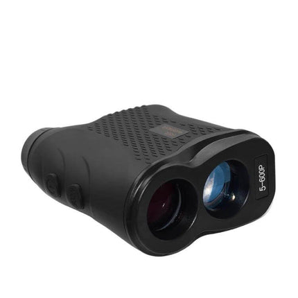 Golf Laser Range Finder 5-600m For Distance To Flag Or Green compact black unit showing dual lenses for accurate course and outdoor distance readings