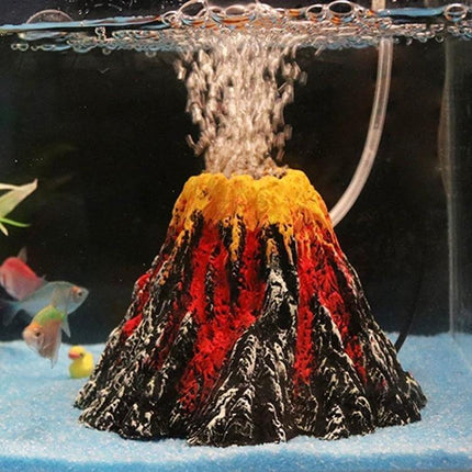 Volcano Rock Aquarium Ornament, Large 15x9.5x3.3 cm - hand-painted resin volcanic centerpiece with weighted base for freshwater aquariums