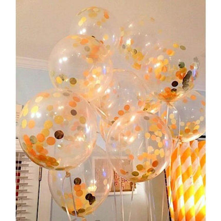 12 Inch Transparent Gold Sequins Confetti Balloons For Parties - clear latex 12-inch balloons filled with gold confetti, ideal for weddings, birthdays, photo backdrops