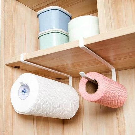 White Kitchen Towel Rack for Cabinets Keeps Towels Handy - white painted iron under-shelf holder storing paper towels and napkins, 26×10.8×1.5 cm