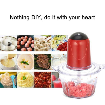 Multi Function Electric Kitchen Shredder Stirrer For Everyday Use compact red 2L 200W food chopper for shredding blending and stirring in bowl or pot