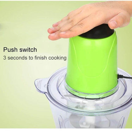Multi Function Electric Kitchen Shredder Stirrer For Everyday Use - green push-switch compact 2L chopper with hand-press activation