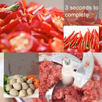 Multi Function Electric Kitchen Shredder Stirrer For Everyday Use - stainless steel blades chopping peppers, meat and vegetables in 2L bowl, 200W 220V compact