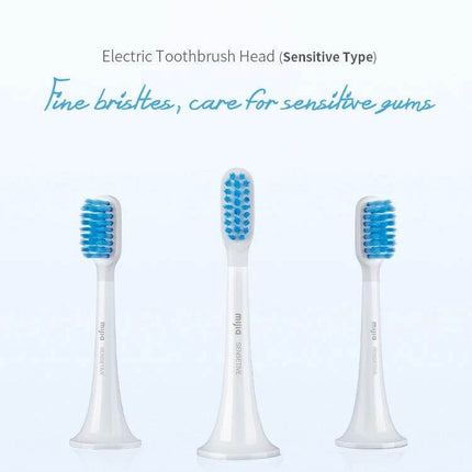 Xiaomi Mijia 3 Pack Sensitive Electric Toothbrush Heads showing three white replacement heads with fine blue bristles for sensitive gums