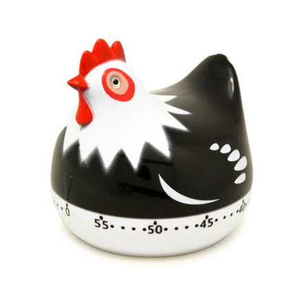 Chicken Shape 60-Minute Mechanical Kitchen Timer For Everyday Cooking - black and white novelty egg timer with clear dial
