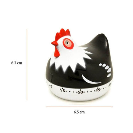 Chicken Shape 60-Minute Mechanical Kitchen Timer For Everyday Cooking - black and white chicken-shaped mechanical kitchen timer with 60-minute dial