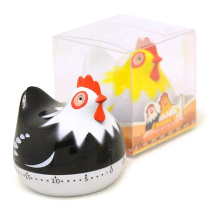 Chicken Shape 60-Minute Mechanical Kitchen Timer For Everyday Cooking - black chicken-shaped mechanical kitchen timer with 60-min dial
