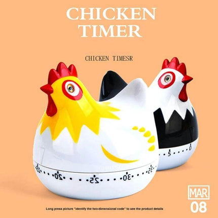 Chicken Shape 60-Minute Mechanical Kitchen Timer For Everyday Cooking - yellow and white novelty chicken kitchen timer with 60-minute dial