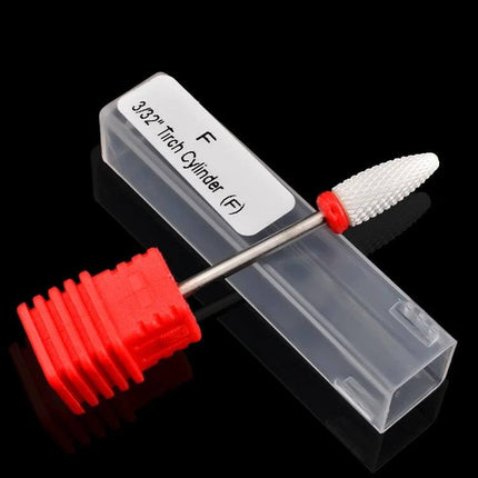 Nail Ceramic Grinding Head For Electric Nail Drill Cylindrical 49x6mm white ceramic cylindrical bit with red base in clear plastic case