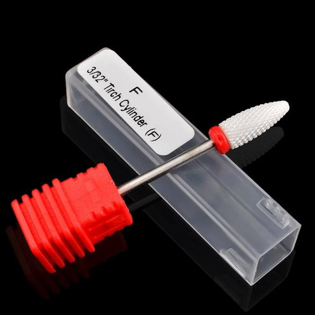 Nail Ceramic Grinding Head For Electric Nail Drill Cylindrical 49x6mm white ceramic cylindrical bit with red base in clear plastic case