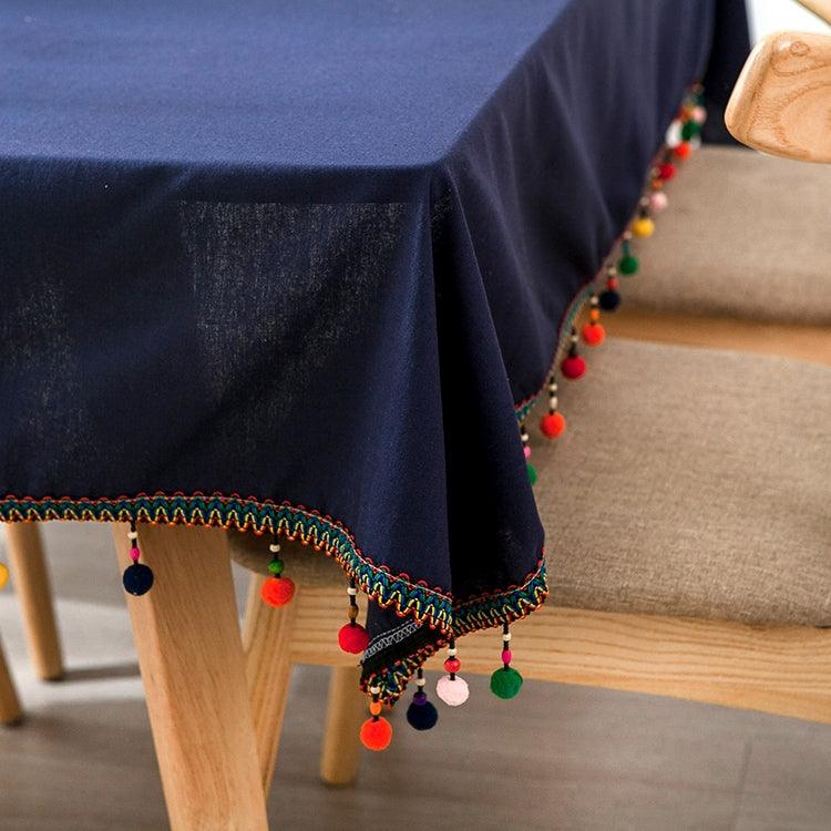 Vibrant Ethnic Cotton Tablecloth with Charming Tassels