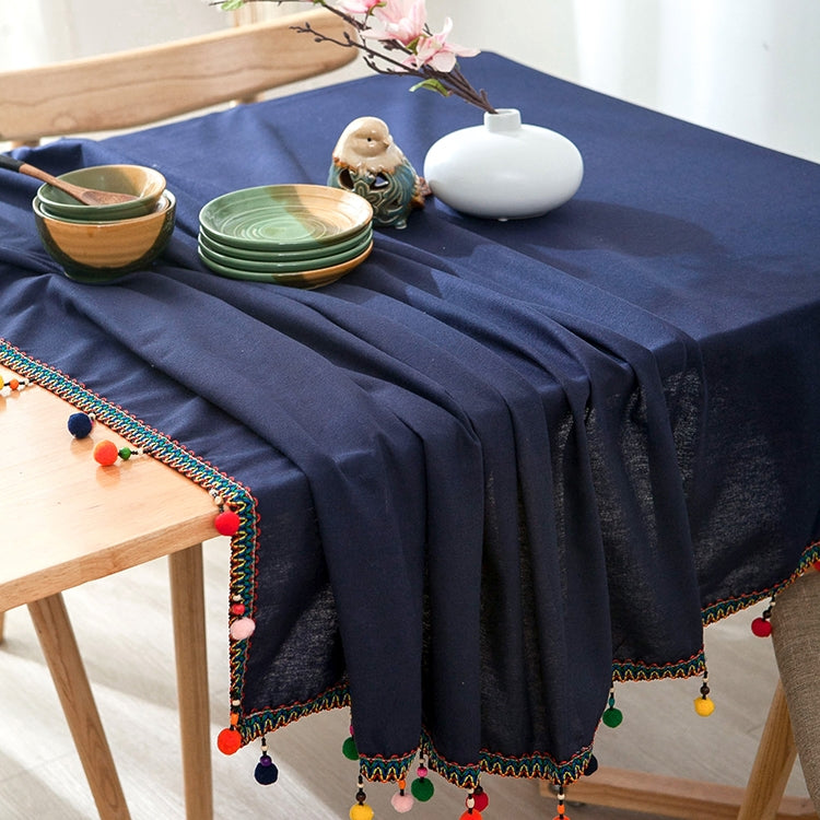 New Fashion European Ethnic Style Colorful Ball Tassel Cotton Tablecloth, Size: 100*140cm, Size: 120*120cm, Size: 130*180cm, Size: 140*140cm, Size: 140*160cm, Size: 140*180cm, Size: 140*200cm, Size: 140*220cm, Size: 140*250cm, Size: 60*60cm