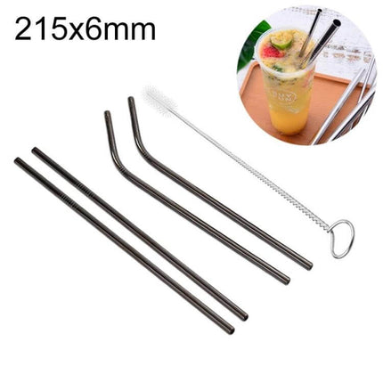 Reusable Stainless Steel Drinking Straw With Brush, 4-Pack, 215x6mm – set of two bent and two straight 304 stainless straws with cleaning brush