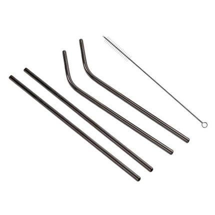 Reusable Stainless Steel Drinking Straw With Brush, 4-Pack, 215x6mm - set of two bent and two straight 304 stainless steel straws with cleaning brush