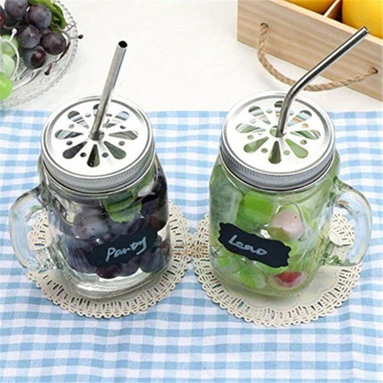Reusable Stainless Steel Drinking Straw With Brush, 4-Pack, 215x6mm shown with bent and straight straws in mason jars and cleaning brush