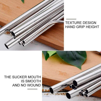 Reusable Stainless Steel Drinking Straw With Brush, 4-Pack, 215x6mm - 304 stainless steel bent and straight straws with cleaning brush, smooth polished finish
