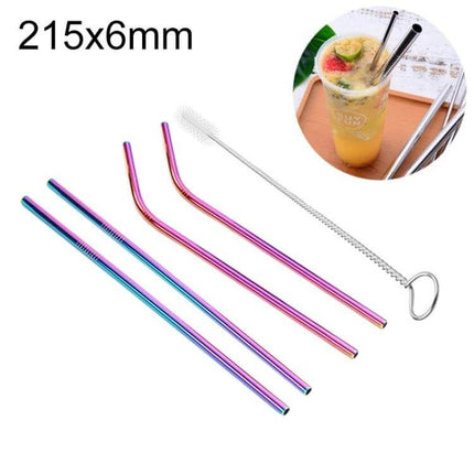Reusable Stainless Steel Drinking Straw With Brush, 4-Pack, 215x6mm - rainbow bent and straight 304 stainless steel straws with cleaning brush