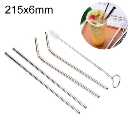Reusable Stainless Steel Drinking Straw With Brush, 4-Pack, 215x6mm - 304 stainless steel bent and straight straws with cleaning brush for tumblers and parties