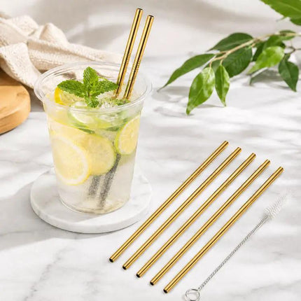 5 Pack Reusable Stainless Steel Straight Drinking Straws 215mm 8mm Cleaner Brush