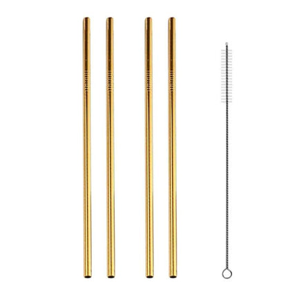 5 Pack Reusable Stainless Steel Straight Drinking Straws 215mm 8mm Cleaner Brush