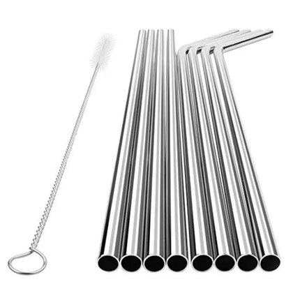 5 Pack Reusable Stainless Steel Straight Drinking Straws 215mm 8mm Cleaner Brush
