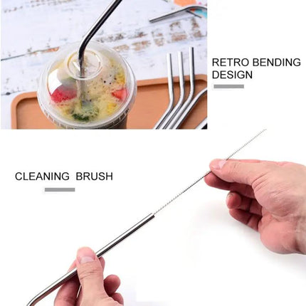 5 Pack Reusable Stainless Steel Straight Drinking Straws 215mm 8mm Cleaner Brush