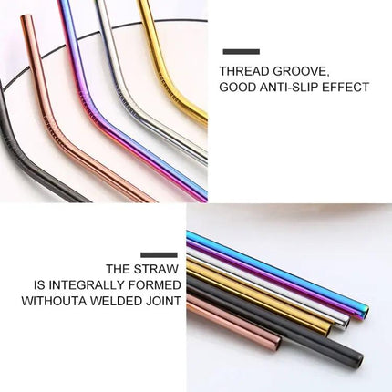 5 Pack Reusable Stainless Steel Straight Drinking Straws 215mm 8mm Cleaner Brush