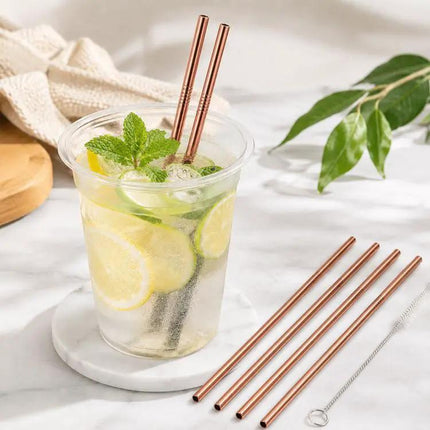 5 Pack Reusable Stainless Steel Straight Drinking Straws 215mm 8mm Cleaner Brush
