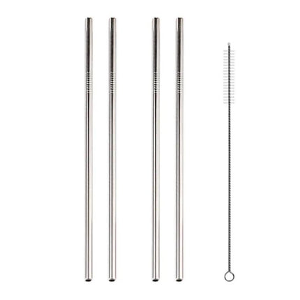5 Pack Reusable Stainless Steel Straight Drinking Straws 215mm 8mm Cleaner Brush