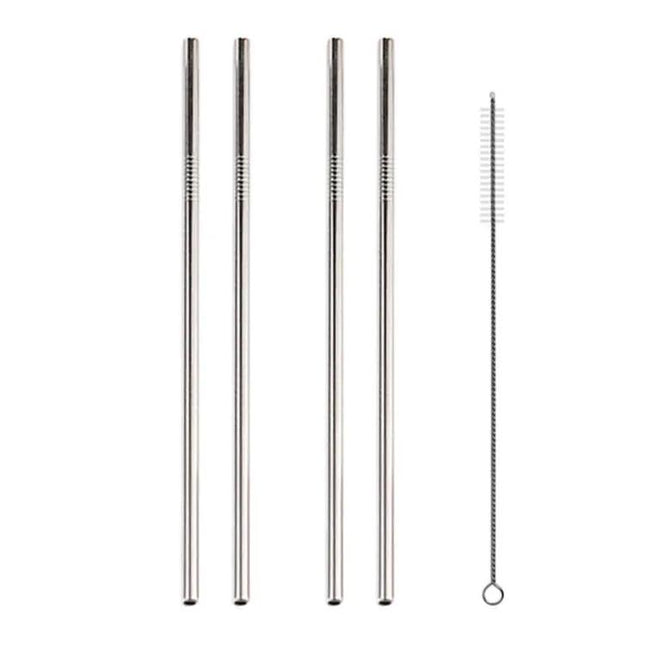 5 Pack Reusable Stainless Steel Straight Drinking Straws 215mm 8mm Cleaner Brush