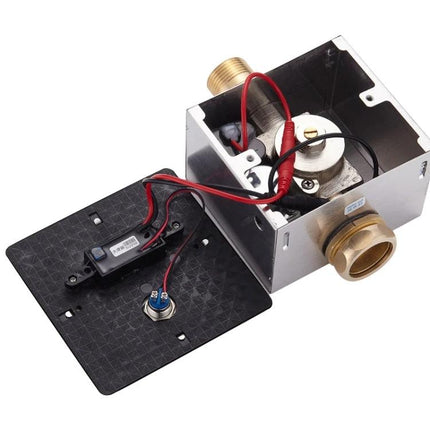 Recessed Wall Mounted Automatic Infrared Flush Valve with exposed wiring and metal housing for hands-free toilet flushing