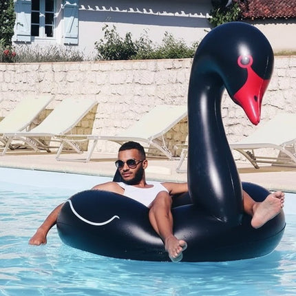 Swan Inflatable Pool Ring 110cm Swim Float Black White | Syndmart