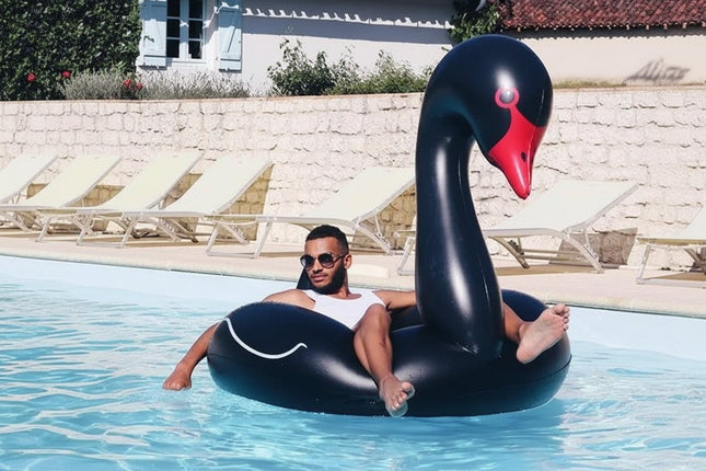 Swan Inflatable Pool Ring 110cm Swim Float Black White | Syndmart