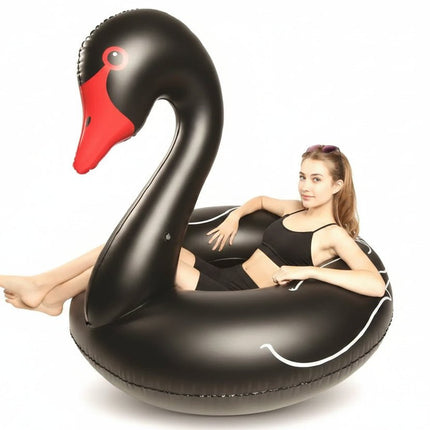 Swan Inflatable Pool Ring 110cm Swim Float Black White | Syndmart