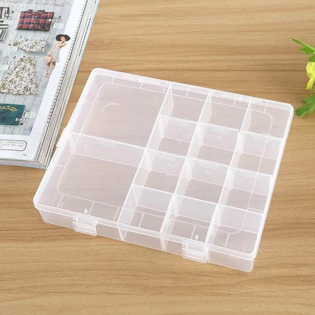 Plastic Organizer Box 14 Slots For Jewelry And Small Accessories - clear 14-compartment storage for beads, earrings, rings, craft supplies