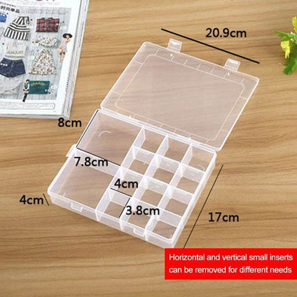 Plastic Organizer Box 14 Slots For Jewelry And Small Accessories - clear plastic 14-compartment storage box with removable dividers for beads, rings, screws