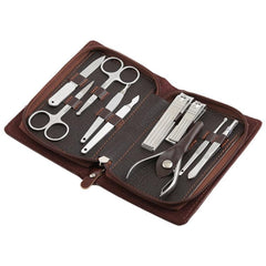 Deluxe 10-Piece Stainless Steel Nail Care Kit with Leather Case