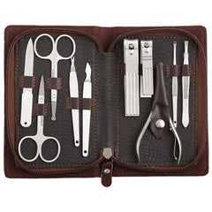 Deluxe 10-Piece Stainless Steel Nail Care Kit with Leather Case