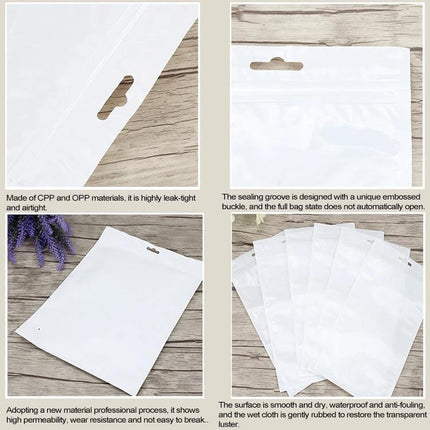 7cm x 25cm Clear Front White Zip Lock Bags for Small Items showing clear front, white back, hang hole and sealed zip closure