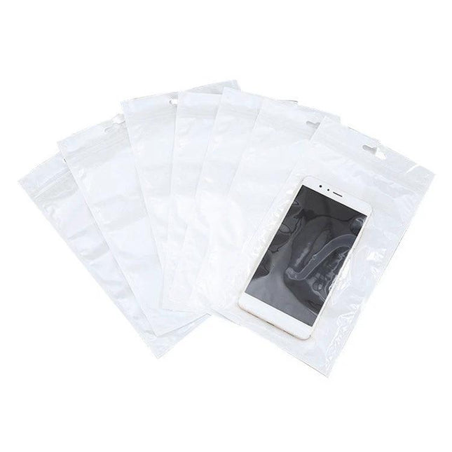 15cm x 21cm Clear Front White Pearl Zip Lock Bags for Jewelry — clear front, white pearl back protective bags for jewelry and phone accessories