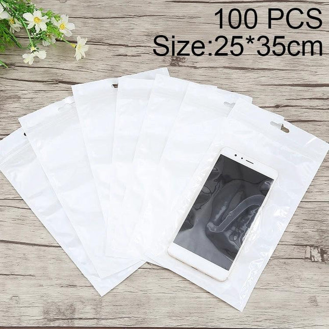 Clear Front White Pearl 25x35cm Zip Lock Bags for Jewelry Packaging, clear-front white pearl bag with phone inside, 25x35cm