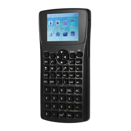Multi-Function Scientific Calculator for Everyday Use and Media Playback, black handheld with color screen and numeric keys