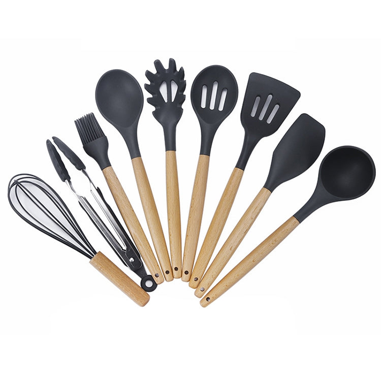 kn020 9 in 1 B Version Wooden Handle Silicone Non-stick Spatula Spoon Kitchen Tool Set, B Version