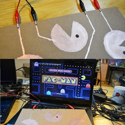 Conductive Ink Pen for Drawing and Creating Electronic Circuits connected to paper Pac-Man circuit prototype for classroom prototyping and demo