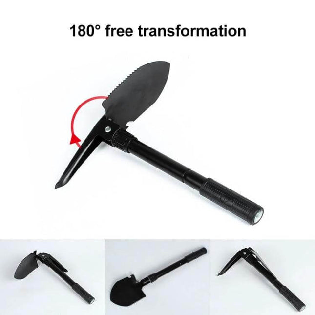 Portable Folding Camping Shovel For Outdoor Gardening And Survival - compact 180° folding multi‑tool shovel with serrated edge and pick for camping, gardening, car kit