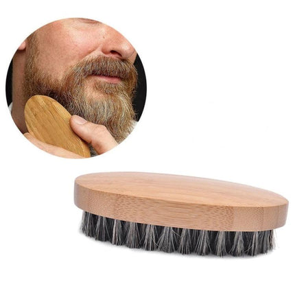 Natural Bristle Beard Brush for Everyday Men's Grooming - wild boar bristle wooden beard brush removing dandruff and styling facial hair