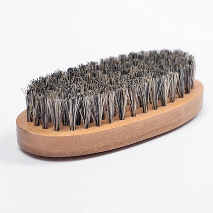 Natural Bristle Beard Brush for Everyday Men's Grooming - wild boar bristles on wooden oval brush for daily beard and mustache care