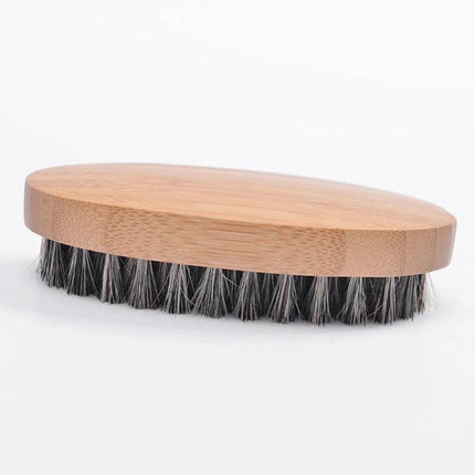 Natural Bristle Beard Brush for Everyday Men's Grooming - oval wooden wild boar bristle brush for daily beard and mustache care